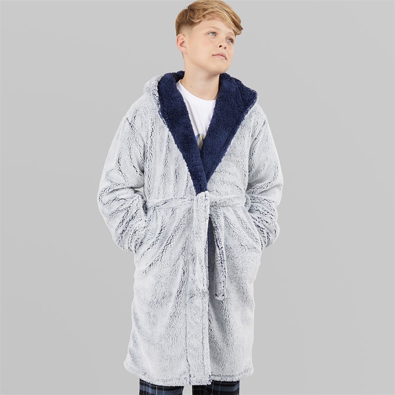 Kangaroo Poo Boys Dressing Gown Navy/Winter White