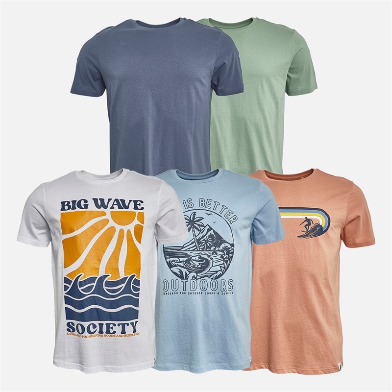 Kangaroo Poo Mens Five Pack Printed T-Shirts Multi