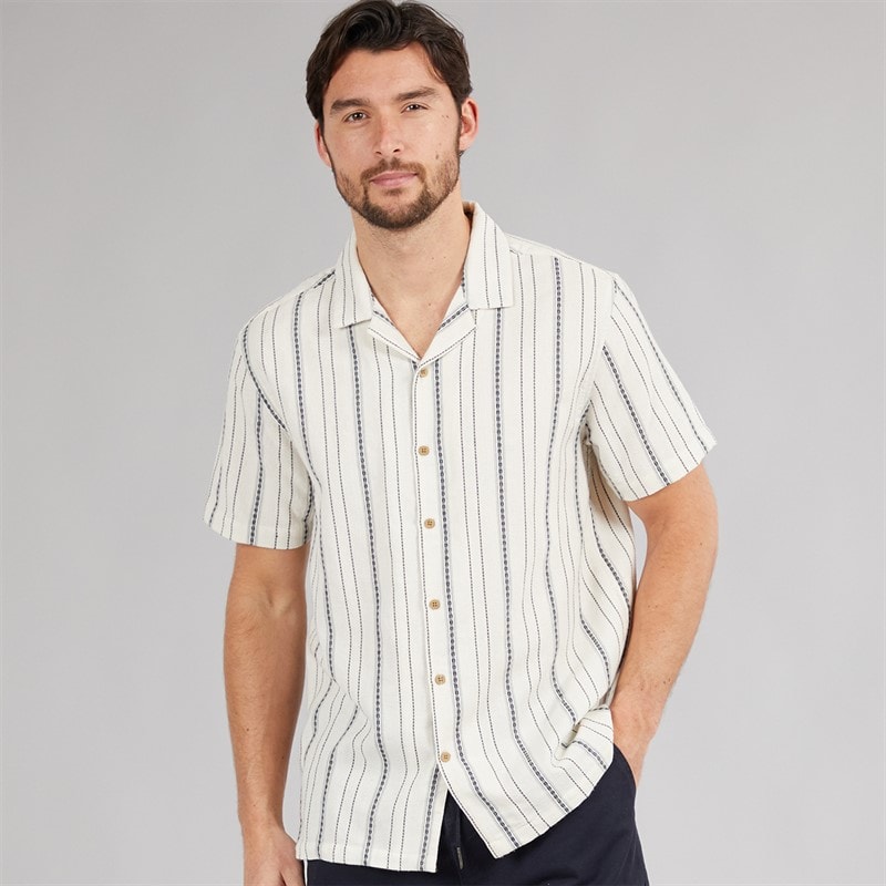 Kangaroo Poo Mens Revere Collar Shirt Ecru/Navy