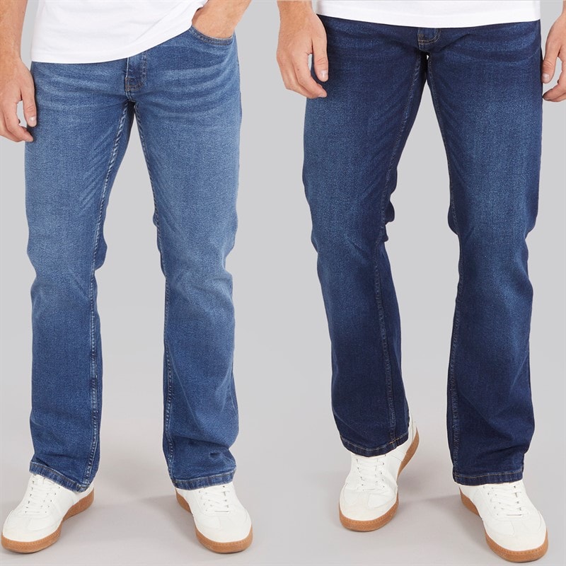 Kangaroo Poo Mens Two Pack Bootcut Denim Jeans Dark Wash/Mid Wash