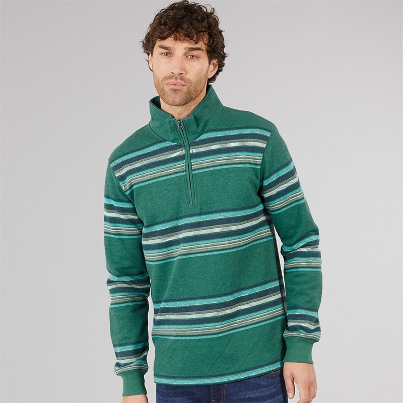 Kangaroo Poo Mens Stripe Surf 1/4 Zip Sweatshirt North Sea