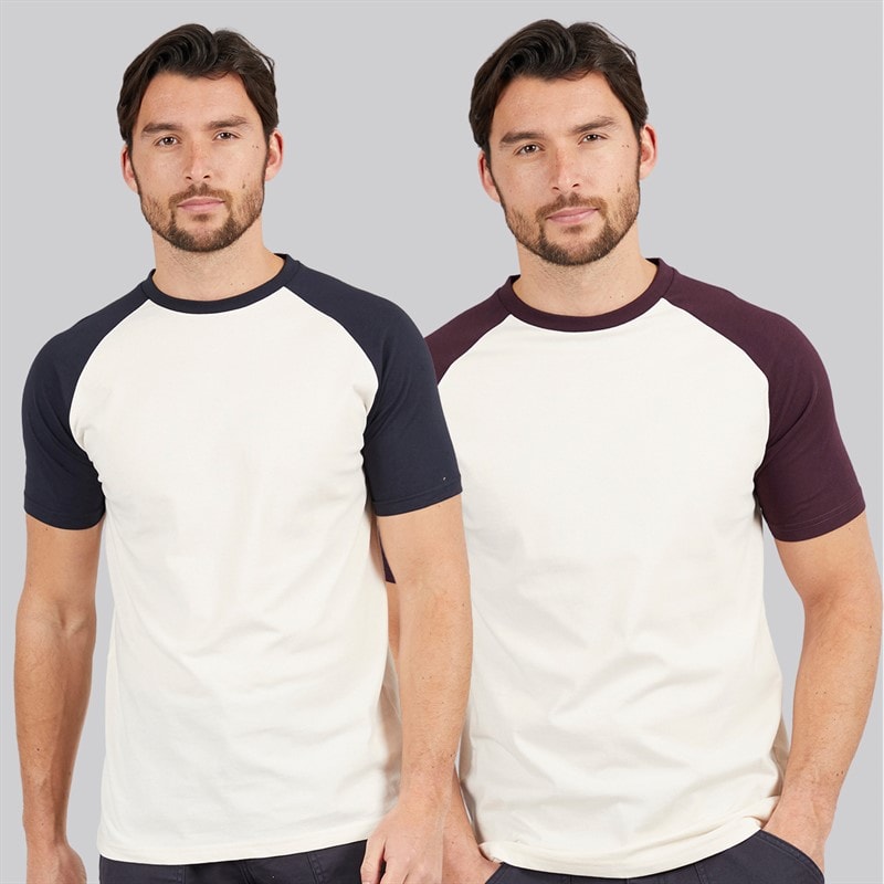 Kangaroo Poo Mens Two Pack Raglan T-Shirts Navy/Ecru/Burg