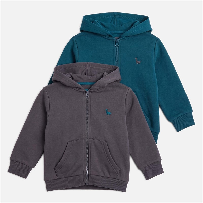 Kangaroo Poo Boys Two Pack Zip Through Hoodies Deep Teal/Ashpalt