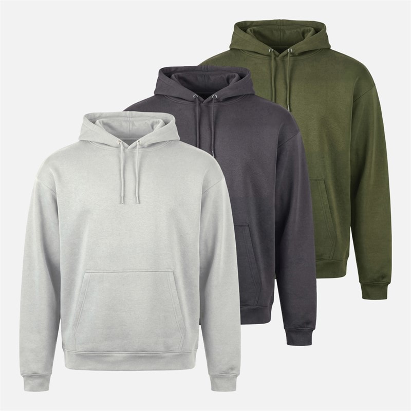 Kangaroo Poo Mens Three Pack Fleece Hoodie Khaki/Magnet/Dusky Blue
