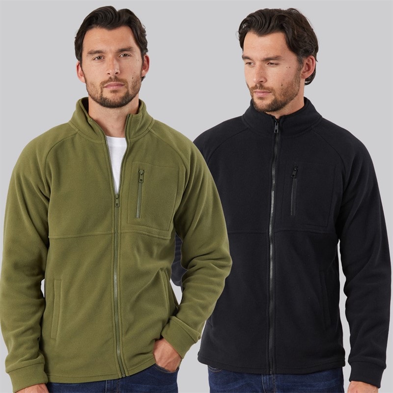 Kangaroo Poo Mens Two Pack Full Zip Microfleece Jackets Khaki/Black