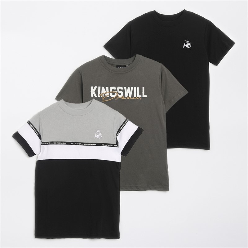 Kings Will Dream Boys Bilcucor Three Pack T-Shirts Olive/Black/Ash Grey