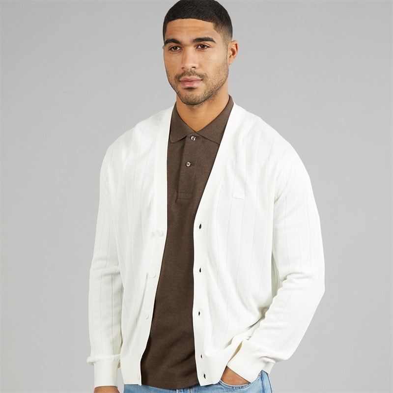 Lacoste Mens Fluid Rib Knit Cardigan White