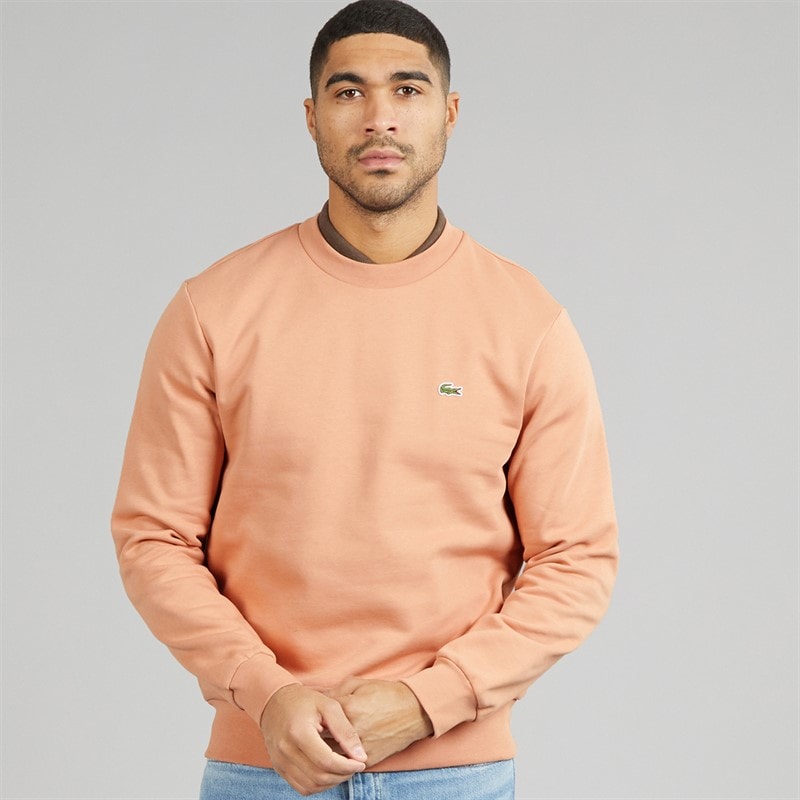 Lacoste Mens Fleece Crew Neck Sweatshirt Pinkish Beige