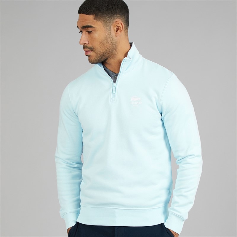 Lacoste Mens High Neck Zip Through Print Sweatshirt Light Blue