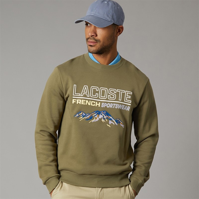Lacoste Mens Embroidered Motif Fleece Sweatshirt Khaki Green