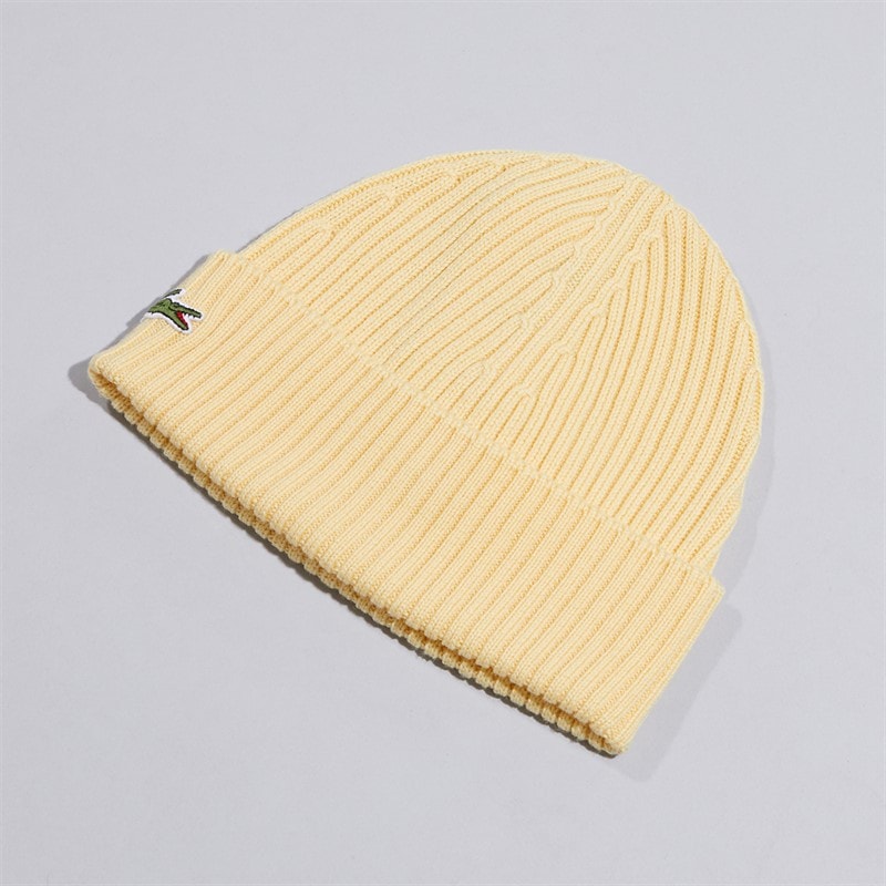 Lacoste Mens Rib Knit Brushed Wool Beanie Yellow