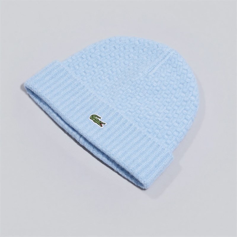 Lacoste Mens Ribbed Cuff Wool Beanie Pale Blue