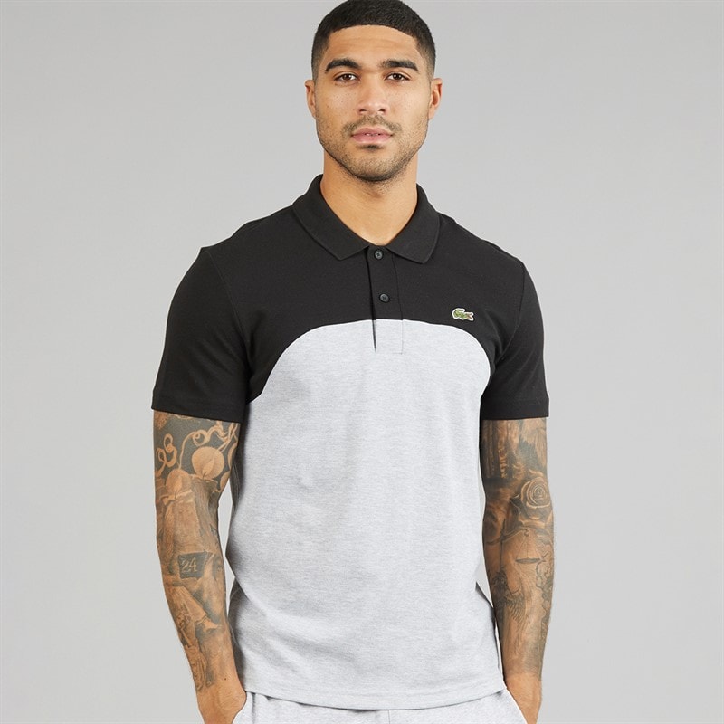 Lacoste Mens Colour Block Polo Shirt Grey Chine/Black
