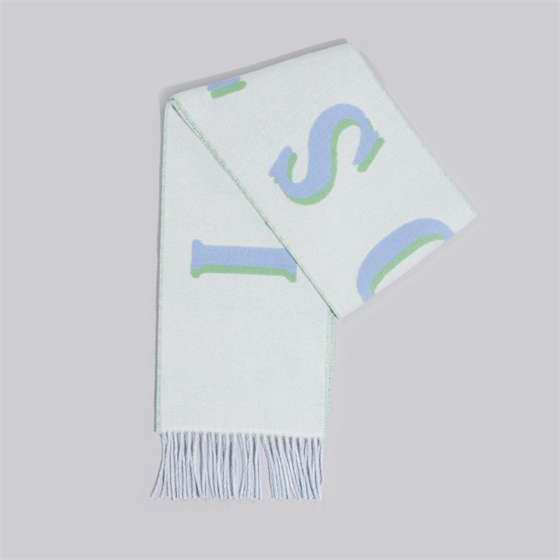 Lacoste Mens Jacquard Branded Wool Scarf White/Purple