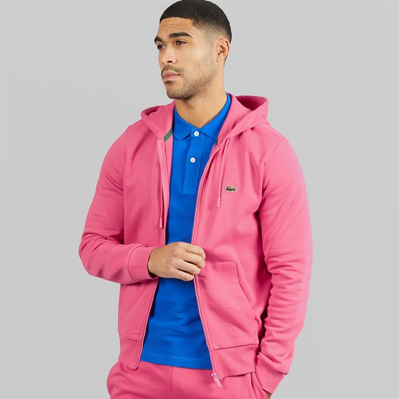 Lacoste Mens Zip Through Fleece Hoodie Pink