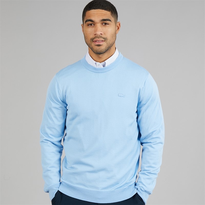 Lacoste Mens Merino Wool Crew Neck Jumper Pale Blue