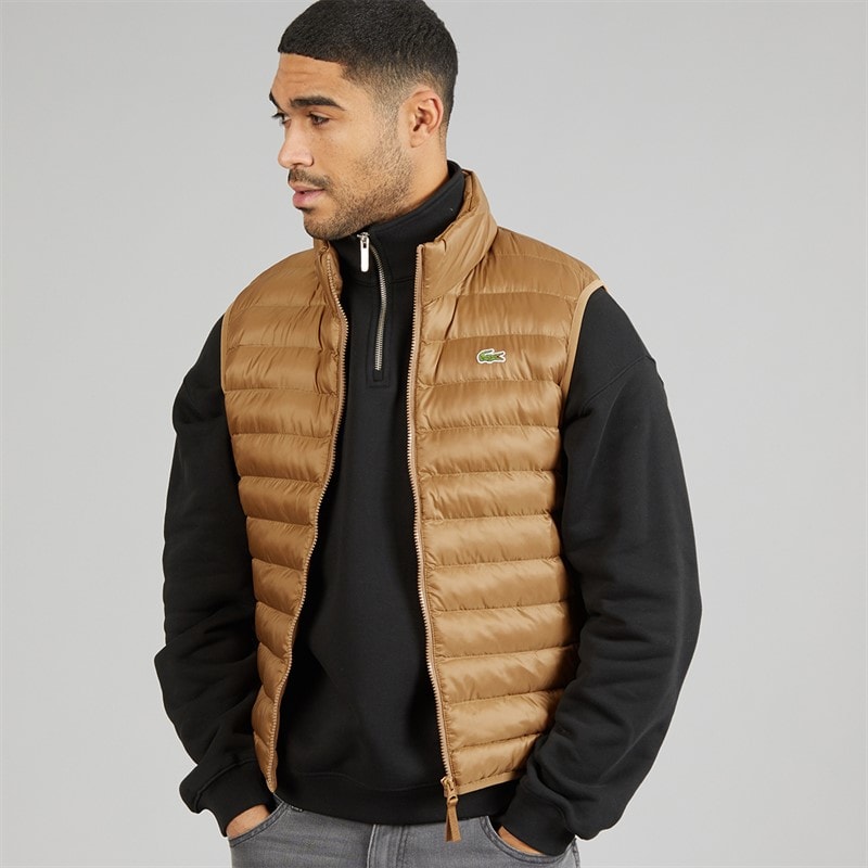 Lacoste Mens Water Repellent Puffer Gilet Light Brown