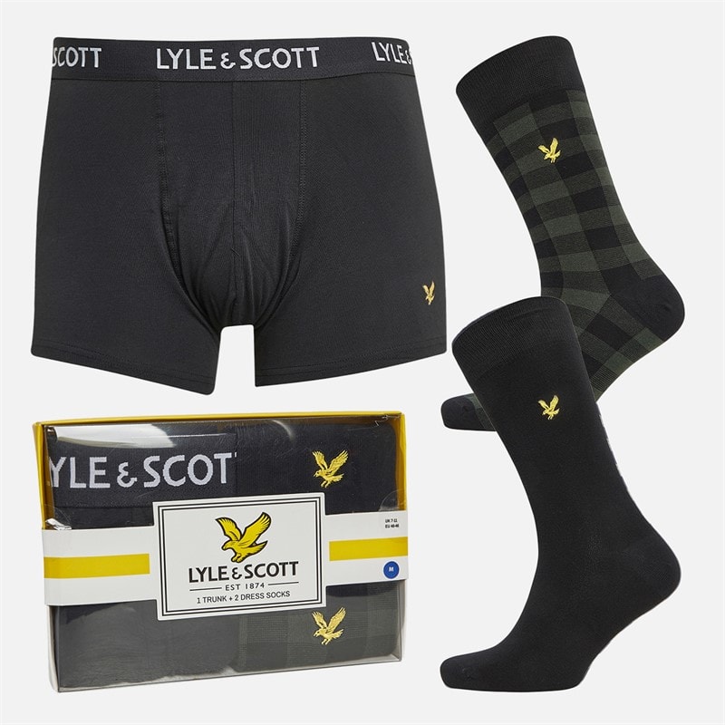 Lyle And Scott Vintage Mens Greg Boxers And Socks Box Gift Set Black/Check