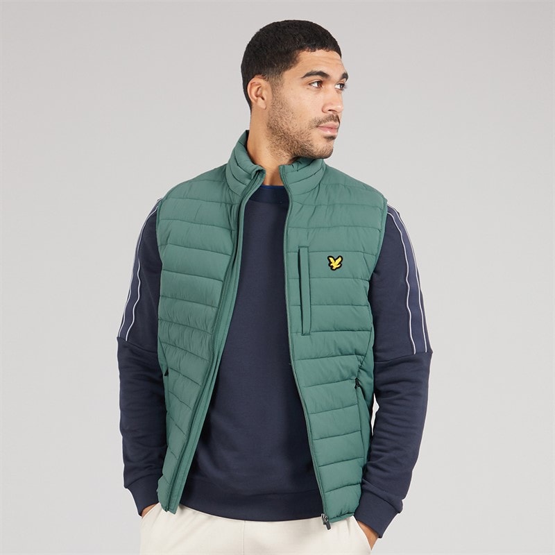 Lyle And Scott Vintage Mens Stretch Lightweight Quilted Gilet Silver Pine
