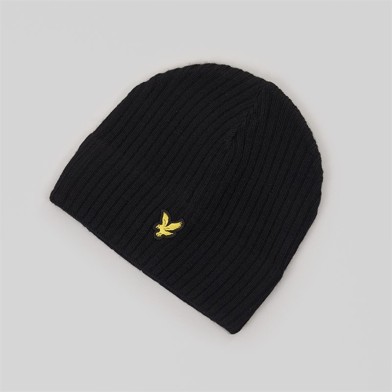 Lyle And Scott Vintage Mens Knitted Ribbed Beanie Jet Black