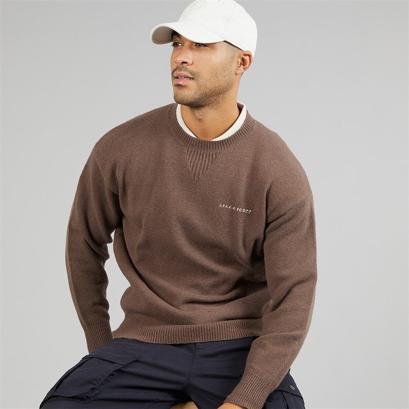 Lyle And Scott Vintage Mens Script Crew Neck Jumper Deep Sepia