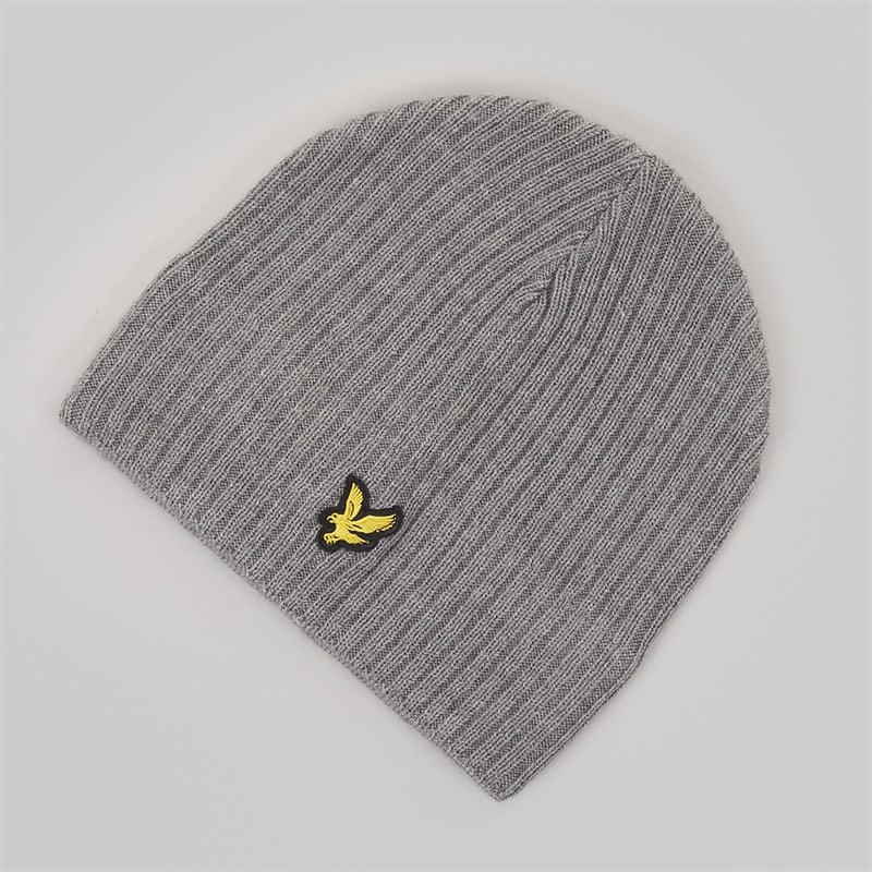 Lyle And Scott Vintage Mens Knitted Ribbed Beanie Mid Grey Marl