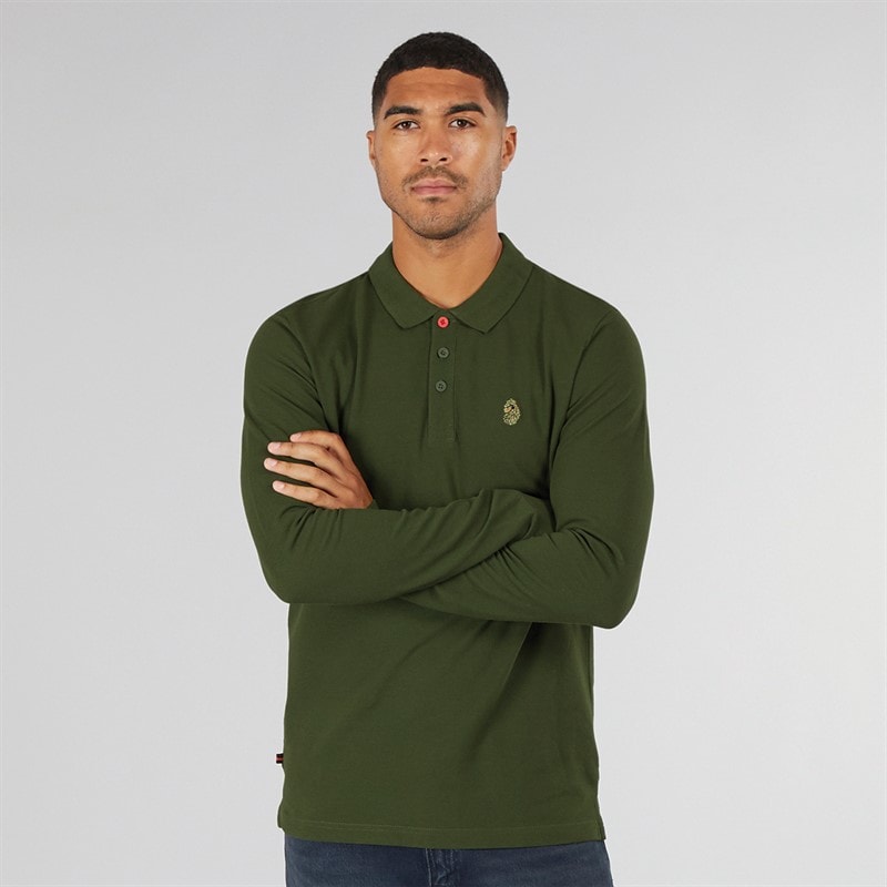 LUKE 1977 Mens Williams Long Sleeve Polo Shirt Rifle Green