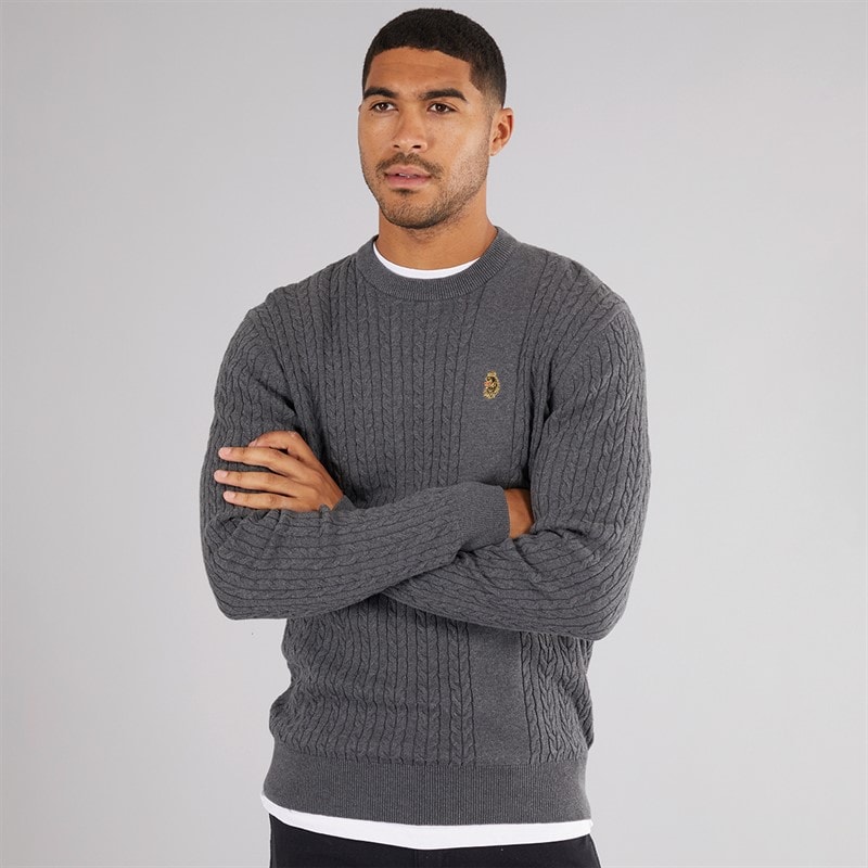 LUKE 1977 Mens Horton 1000 Cable Knit Jumper Charcoal