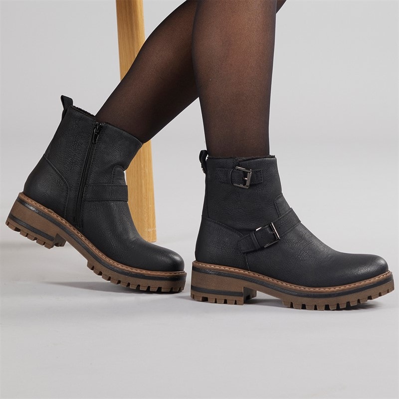 Lotus Womens Jagger Buckle Ankle Boots Black