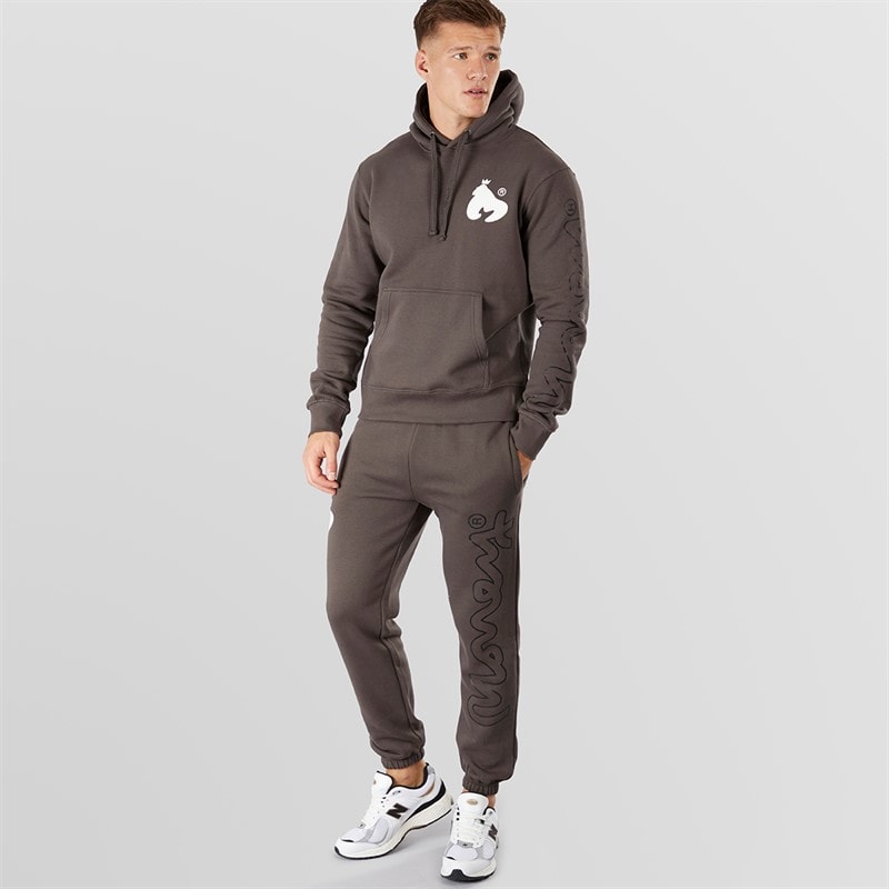 Money Mens Sig Line Fleece Hood Tracksuit Charcoal Grey