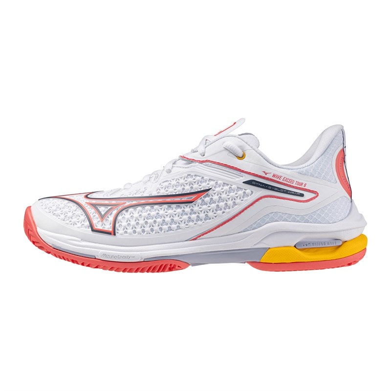 Mizuno Womens Wave Exceed Tour 6 CC Clay Court Tennis Shoes White/Calypso Coral/Icelandic