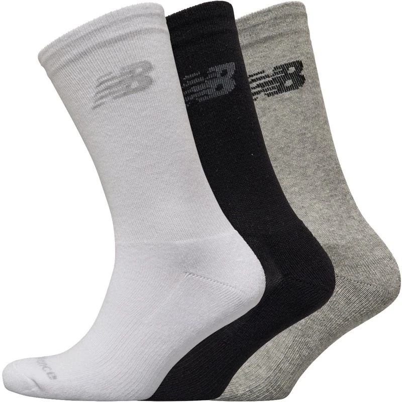 New Balance Three Pack Cushioned Crew Socks Black/Grey/White