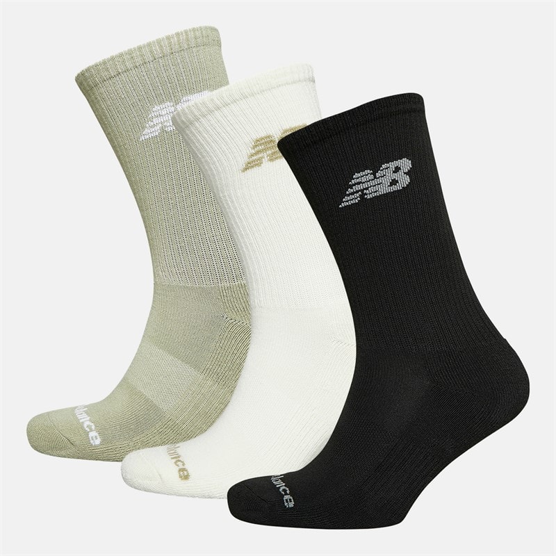 New Balance Flying Logo Three Pack Crew Socks Olvine/Sea Salt/Black