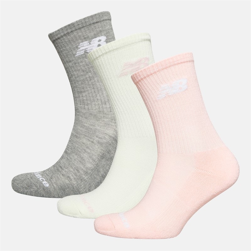 New Balance Womens Flying Logo Three Pack Crew Socks Pink/Grey Heather/Sea Salt