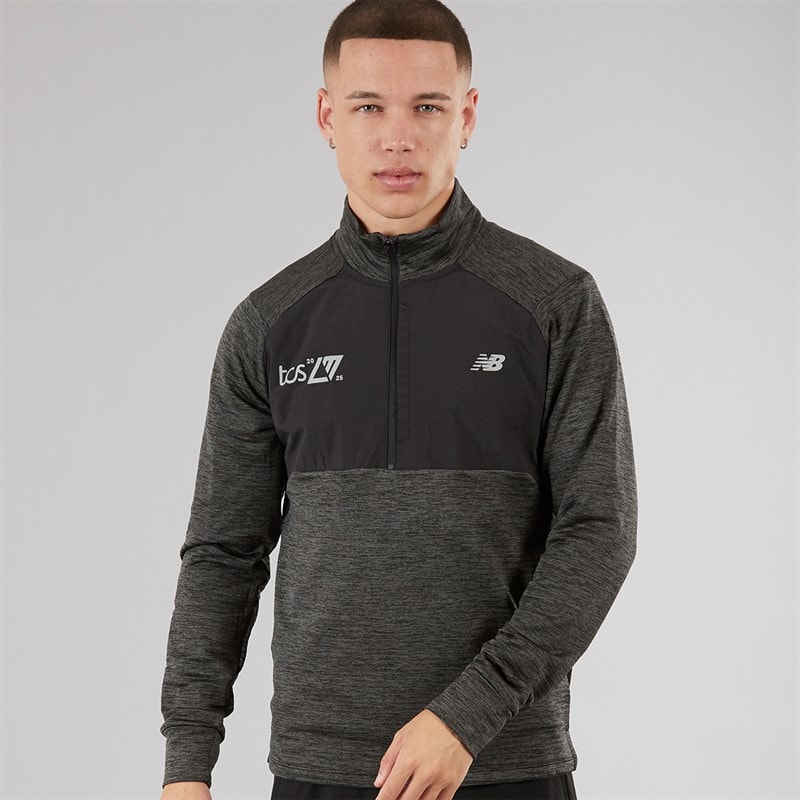 New Balance Mens London Edition Athletics Heat Grid Running 1/2 Zip Top Black
