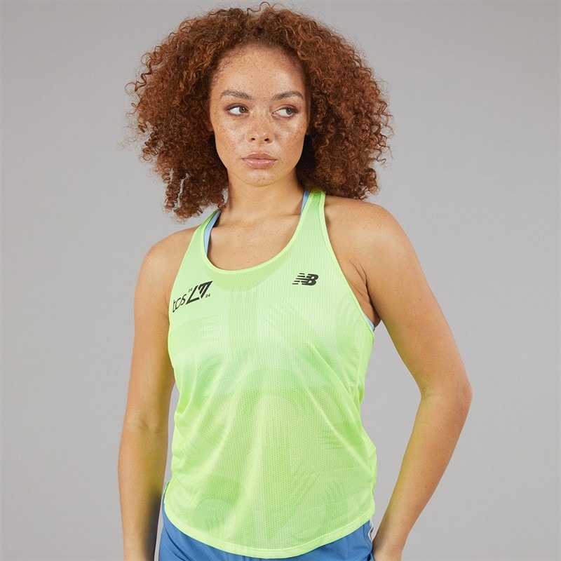 New Balance Womens London Edition Printed Athletics Running Tank Top Yellow