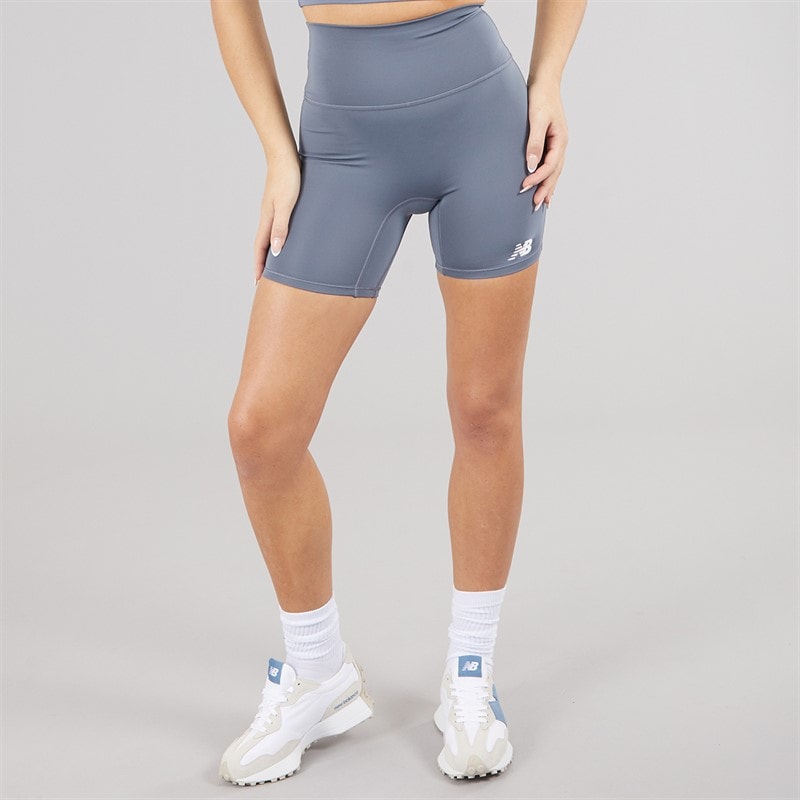 New Balance Womens Script High Rise Shorts Dust Teal