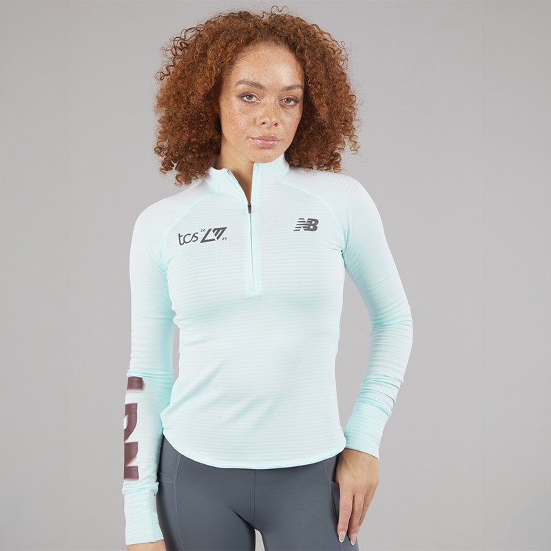 New Balance Womens London Edition Athletics Heat Grid 1/2 Zip Running Top Grey