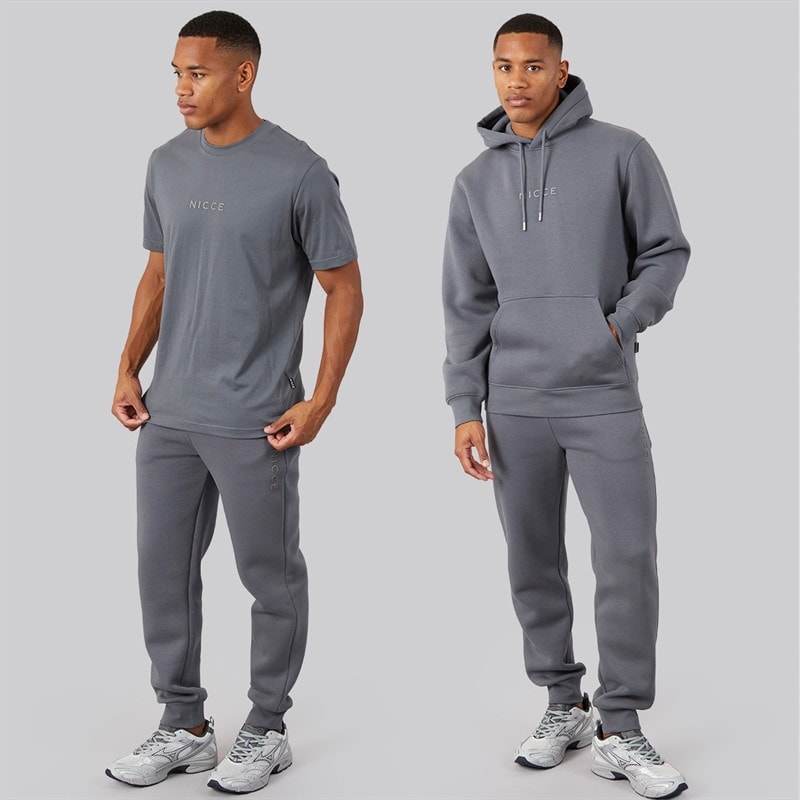 NICCE Mens Dinall T-Shirt Hoodie And Joggers Set Steel Grey