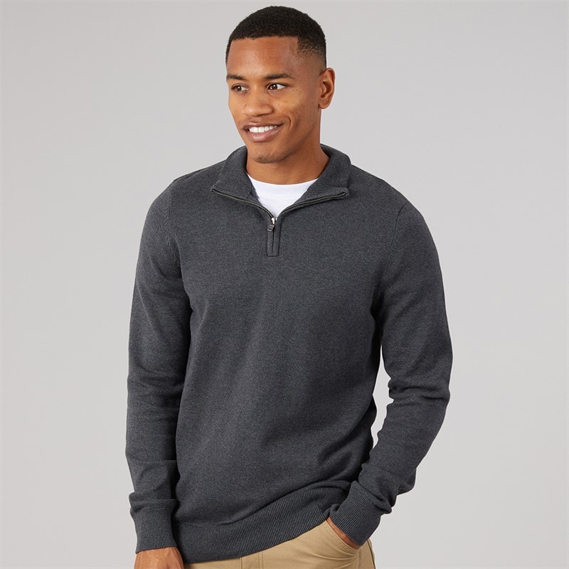NICCE Mens Luxe Slim Fit 1/4 Zip Jumper Charcoal Marl