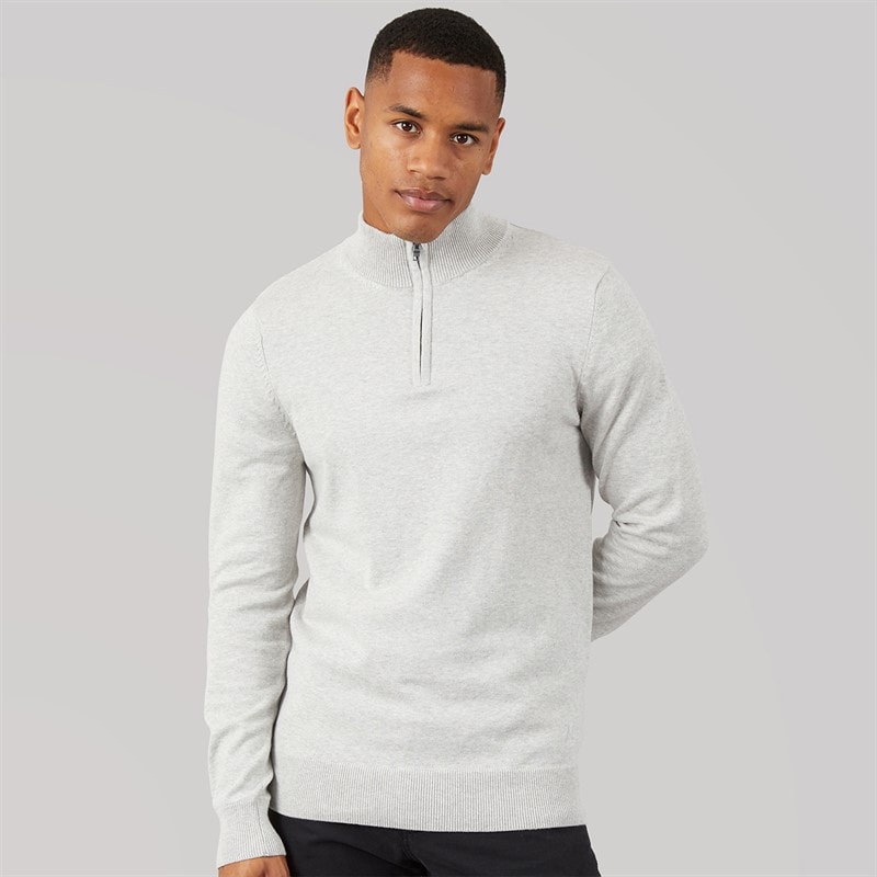 NICCE Mens Luxe Slim Fit 1/4 Zip Jumper Light Grey Marl