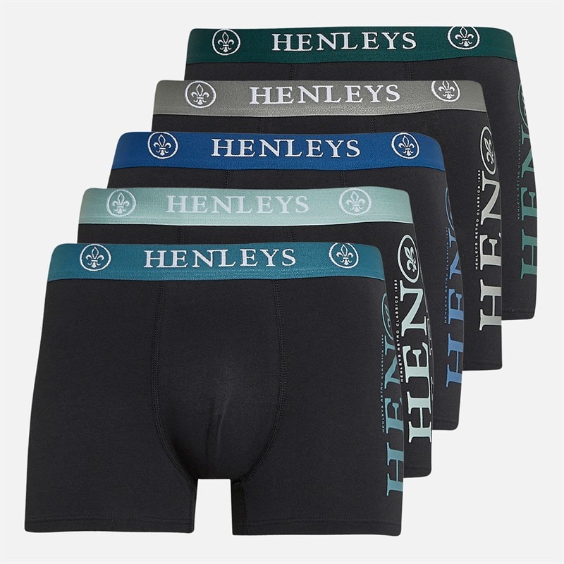 Henleys Mens Kelmack Five Pack Boxers Black Multi