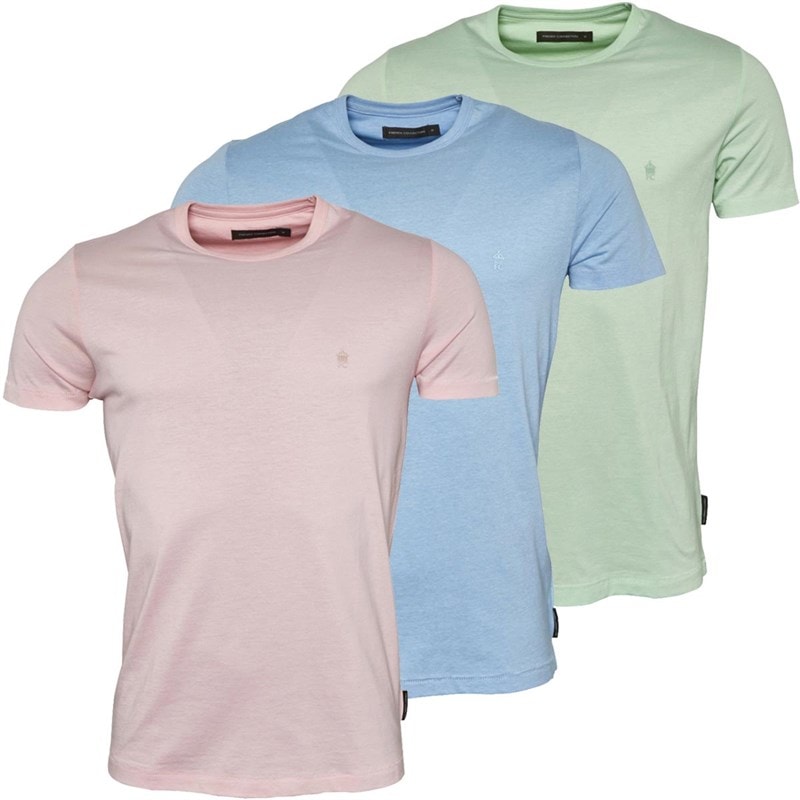 French Connection Mens Three Pack Crew Neck T-Shirts Multi 10-Sky Melange/Pink Melange/Mint Melange