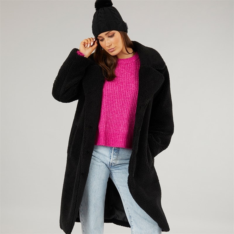 French Connection Womens Borg Peak L Coat Black