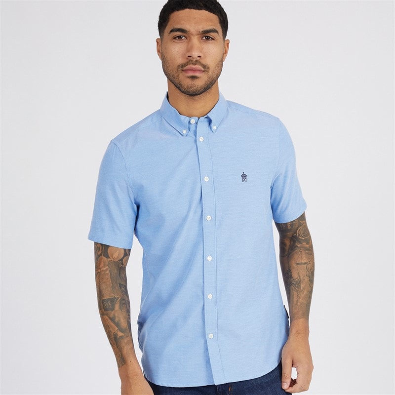 French Connection Mens Short Sleeve Oxford Shirt Blue