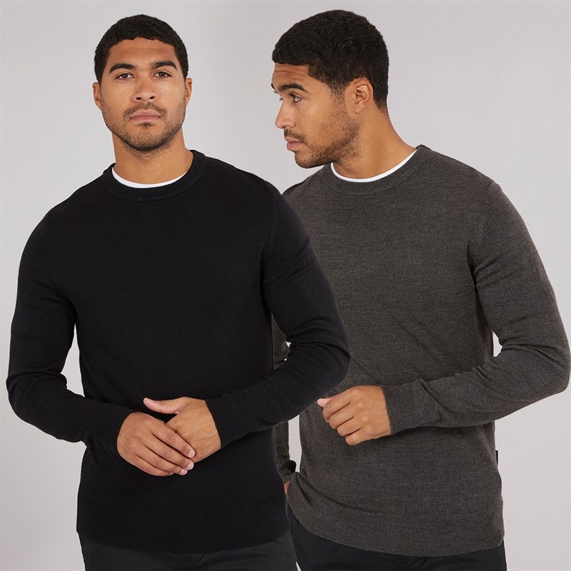 French Connection Mens Cash Two Pack Crew Neck Jumpers Multi 1 - Black/Charcoal Mel