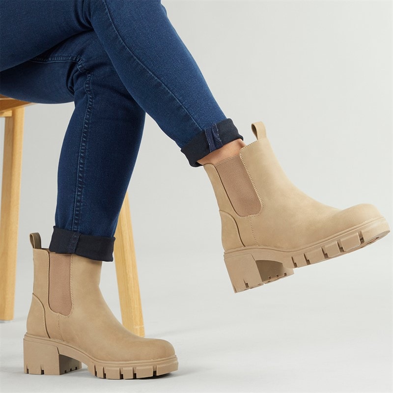 French Connection Womens Chunky Chelsea Boots Stone