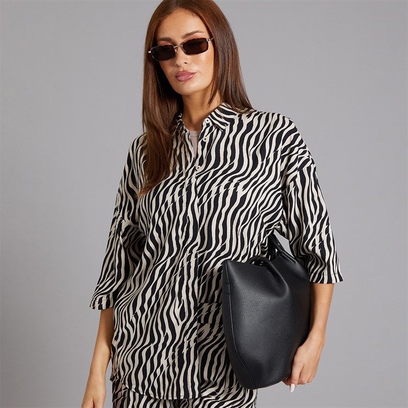 French Connection Womens Tiger Print Shirt Black/Classic Cream