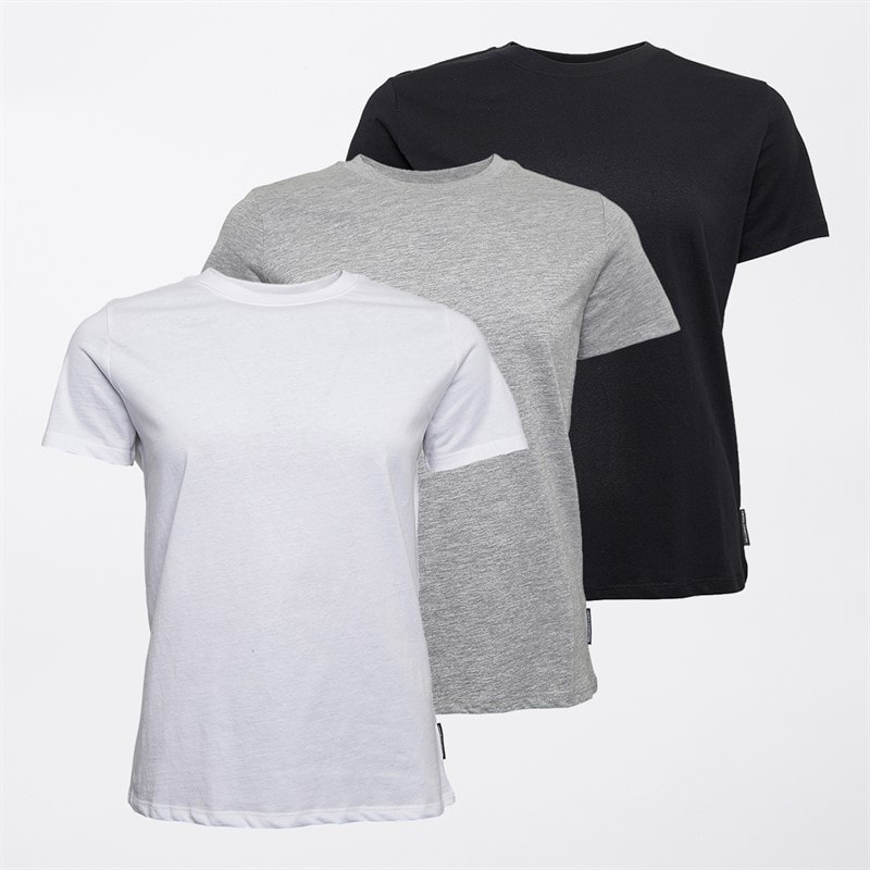 French Connection Womens Three Pack Crew Neck T-Shirts Black/White/Light Grey Melange