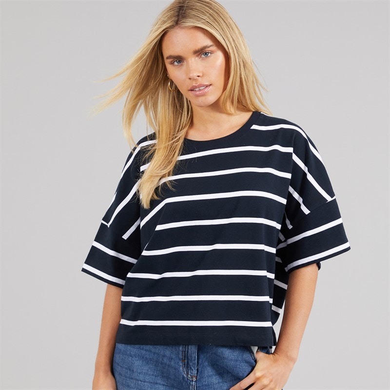 French Connection Womens Stripe T-Shirt Midnight/White